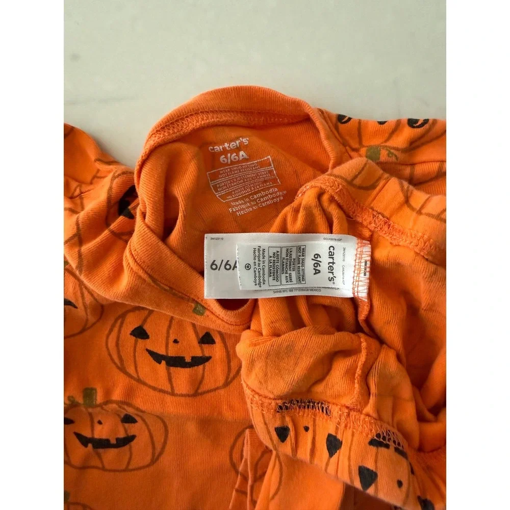 Carters Kids‎ Orange Pumpkin Jack-O-Lantern Halloween Pajama Set Size 6/6A